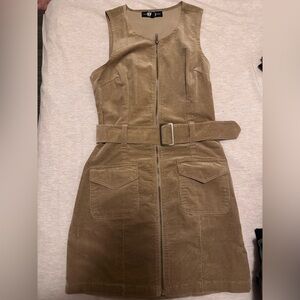 Rewash Tan Zip-Front Belted Mini Dress